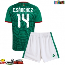 Camisa de Futebol México Erick Sanchez #14 Equipamento Principal Infantil Mundo 2026 Manga Curta (+ Calças curtas)